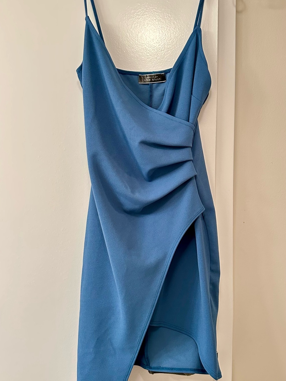 Blue Blush Cowl Draped Mini Dress in Blue